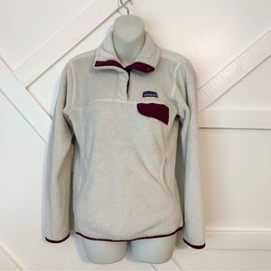 Patagonia Re-Tool Snap-T Polartec Thermal Pro Fleece PulloverWhite Maroon Sz S